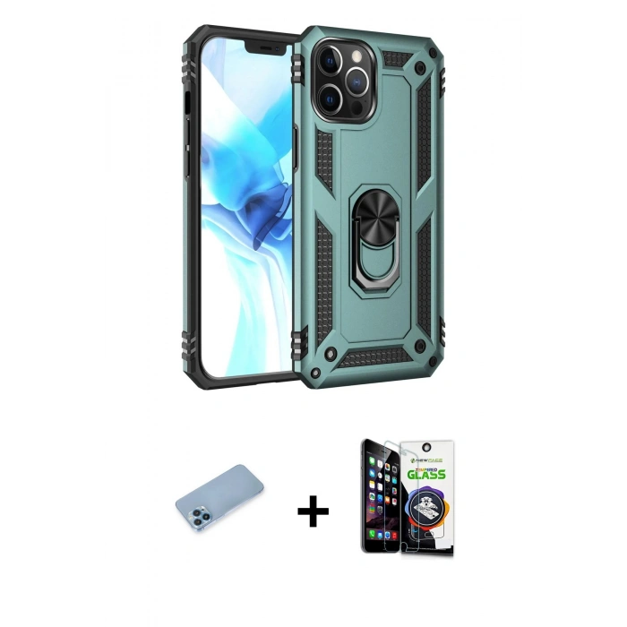 MARSİLYAN™- iPhone 12 Pro Max Kılıf Ahenk Klasik Koleksiyonu - Şeffaf Temperli Cam Ekran Koruyucu + Shine Kamera Lens Koruma Cam - MI