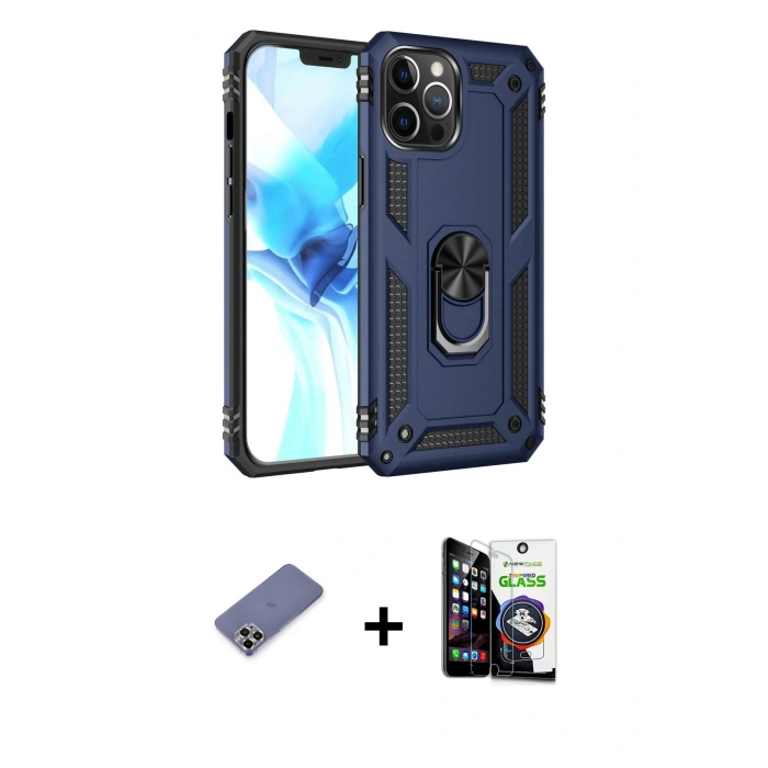 MARSİLYAN™- iPhone 12 Pro Max Kılıf Ahenk Klasik Koleksiyonu - Şeffaf Temperli Cam Ekran Koruyucu + Metal Kamera Lens Koruma Cam - GD