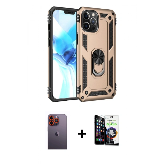 MARSİLYAN™- iPhone 12 Pro Max Kılıf Ahenk Klasik Koleksiyonu - Şeffaf Temperli Cam Ekran Koruyucu + Neon Fosforlu Kamera Lens - TU