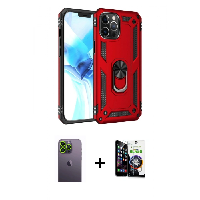 MARSİLYAN™- iPhone 12 Pro Max Kılıf Ahenk Klasik Koleksiyonu - Şeffaf Temperli Cam Ekran Koruyucu + Neon Fosforlu Kamera Lens - YL