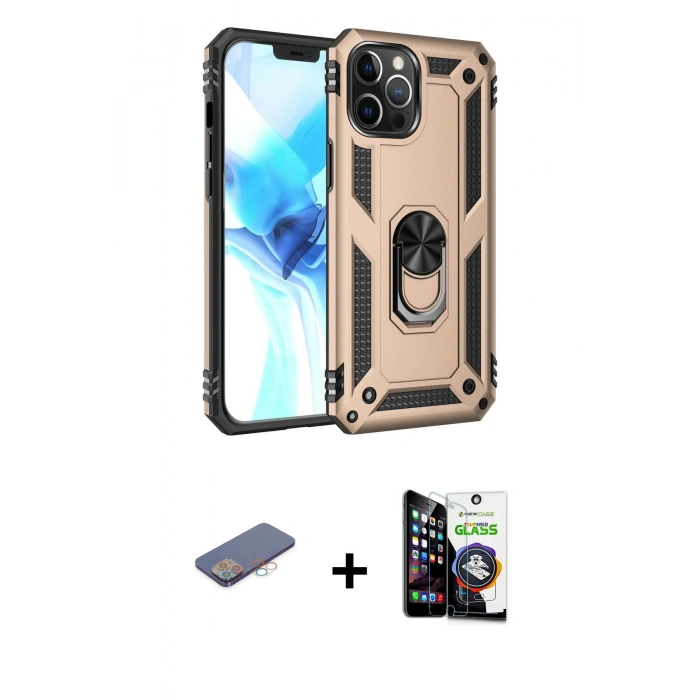 MARSİLYAN™- iPhone 12 Pro Max Kılıf Ahenk Klasik Koleksiyonu - Şeffaf Temperli Cam Ekran Koruyucu + Renkli Kamera Lens Koruma Cam - PE