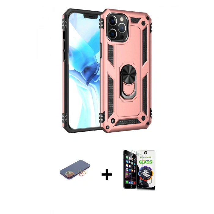 MARSİLYAN™- iPhone 12 Pro Max Kılıf Ahenk Klasik Koleksiyonu - Şeffaf Temperli Cam Ekran Koruyucu + Renkli Kamera Lens Koruma Cam - TU