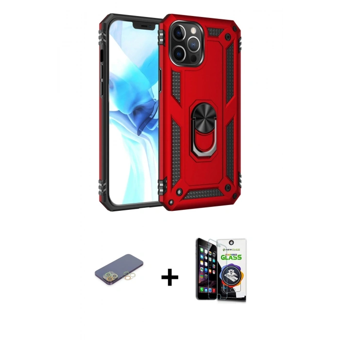 MARSİLYAN™- iPhone 12 Pro Max Kılıf Ahenk Klasik Koleksiyonu - Şeffaf Temperli Cam Ekran Koruyucu + Renkli Kamera Lens Koruma Cam - SI