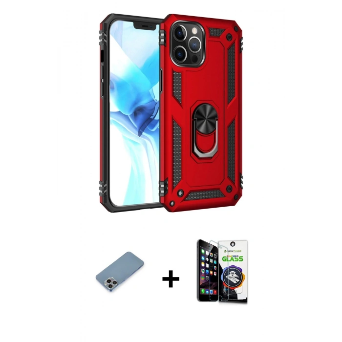 MARSİLYAN™- iPhone 12 Pro Max Kılıf Ahenk Klasik Koleksiyonu - Şeffaf Temperli Cam Ekran Koruyucu + Shine Kamera Lens Koruma Cam - GI