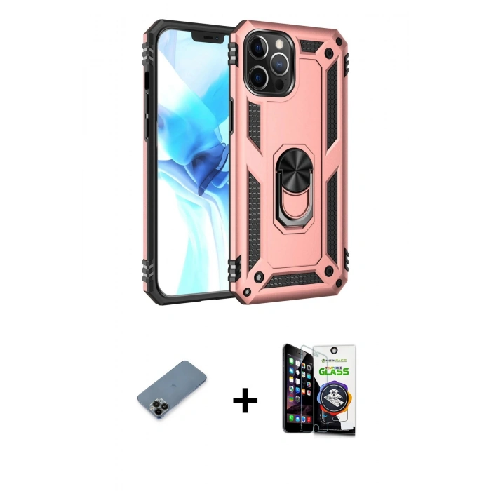 MARSİLYAN™- iPhone 12 Pro Max Kılıf Ahenk Klasik Koleksiyonu - Şeffaf Temperli Cam Ekran Koruyucu + Shine Kamera Lens Koruma Cam - SH