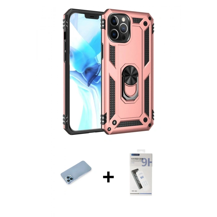 MARSİLYAN™- iPhone 12 Pro Max Kılıf Ahenk Klasik Koleksiyonu - Şeffaf Uv Polymer Nano Ekran Koruyucu + Mavi Shine Kamera Lens Koruma Cam