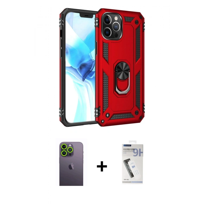 MARSİLYAN™- iPhone 12 Pro Max Kılıf Ahenk Klasik Koleksiyonu - Şeffaf Uv Polymer Nano Ekran Koruyucu + Neon Fosforlu Kamera Lens - YL