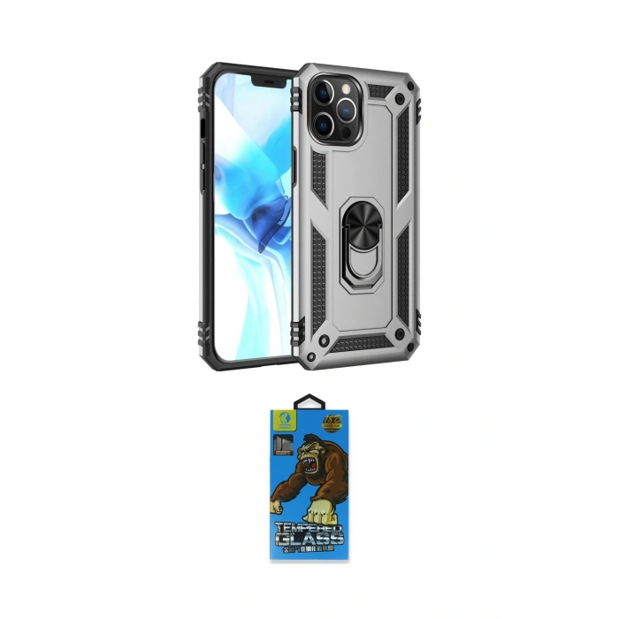 MARSİLYAN™- iPhone 12 Pro Max Kılıf Ahenk Klasik Koleksiyonu - Siyah 18D Cam Ekran Koruyucu