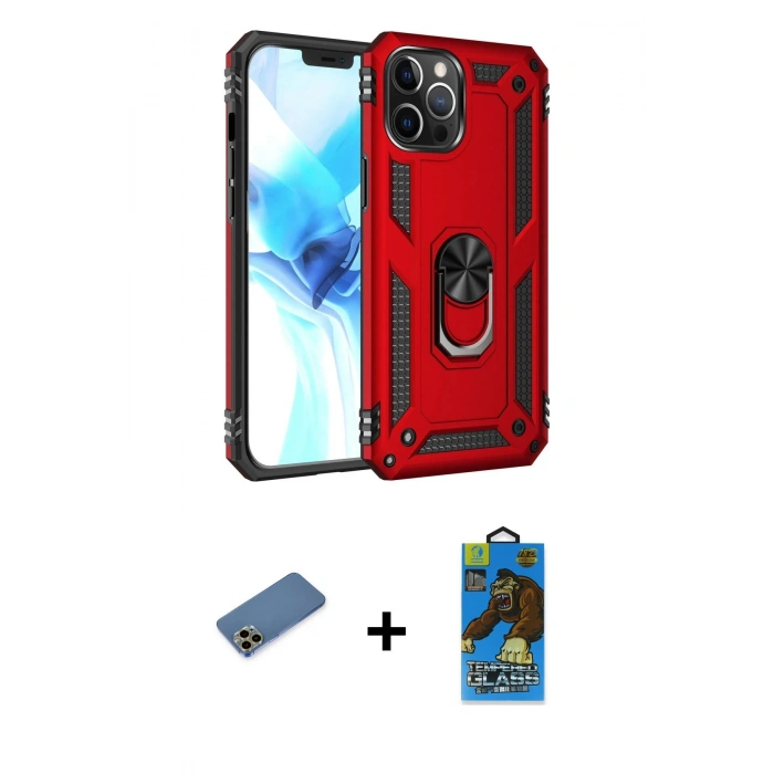 MARSİLYAN™- iPhone 12 Pro Max Kılıf Ahenk Klasik Koleksiyonu - Siyah 18D Cam Ekran Koruyucu + Shine Kamera Lens Koruma Cam - GD