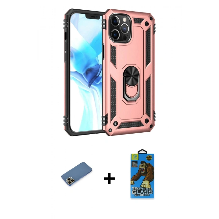 MARSİLYAN™- iPhone 12 Pro Max Kılıf Ahenk Klasik Koleksiyonu - Siyah 18D Cam Ekran Koruyucu + Shine Kamera Lens Koruma Cam - GD