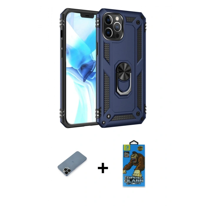 MARSİLYAN™- iPhone 12 Pro Max Kılıf Ahenk Klasik Koleksiyonu - Siyah 18D Cam Ekran Koruyucu + Shine Kamera Lens Koruma Cam - SH