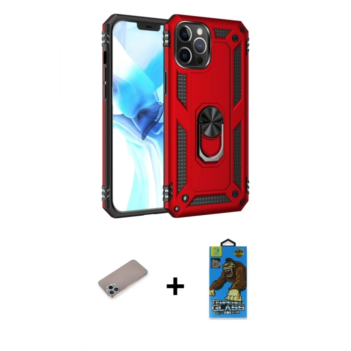 MARSİLYAN™- iPhone 12 Pro Max Kılıf Ahenk Klasik Koleksiyonu - Siyah 18D Cam Ekran Koruyucu + Shine Kamera Lens Koruma Cam - SABE