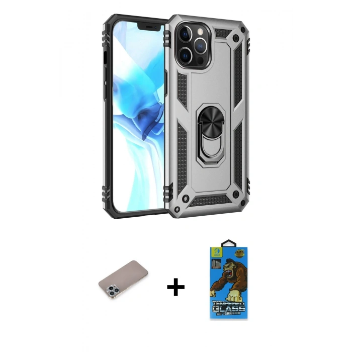 MARSİLYAN™- iPhone 12 Pro Max Kılıf Ahenk Klasik Koleksiyonu - Siyah 18D Cam Ekran Koruyucu + Shine Kamera Lens Koruma Cam - SABE