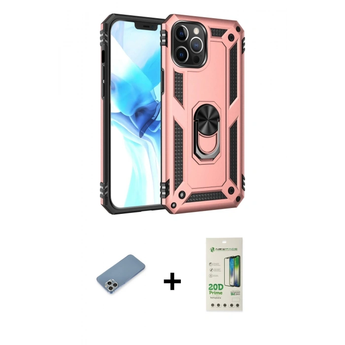MARSİLYAN™- iPhone 12 Pro Max Kılıf Ahenk Klasik Koleksiyonu - Siyah 20D Premium Cam Ekran Koruyucu + Shine Kamera Lens Koruma Cam - GS