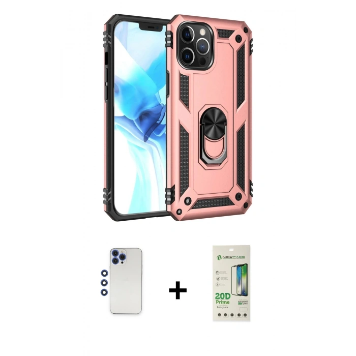 MARSİLYAN™- iPhone 12 Pro Max Kılıf Ahenk Klasik Koleksiyonu - Siyah 20D Premium Cam Ekran Koruyucu + Lacivert Shine Kamera Lens