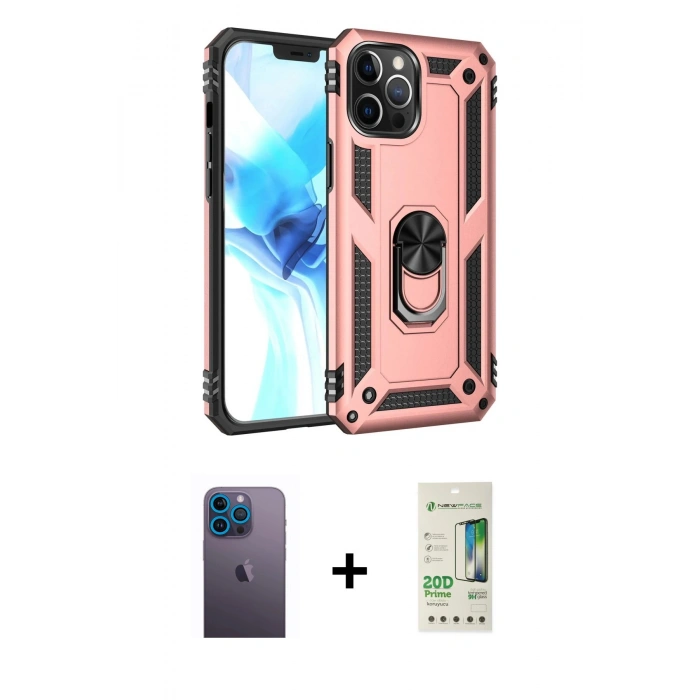 MARSİLYAN™- iPhone 12 Pro Max Kılıf Ahenk Klasik Koleksiyonu - Siyah 20D Premium Cam Ekran Koruyucu + Neon Fosforlu Kamera Lens - MI