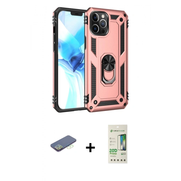 MARSİLYAN™- iPhone 12 Pro Max Kılıf Ahenk Klasik Koleksiyonu - Siyah 20D Premium Cam Ekran Koruyucu + Renkli Kamera Lens Koruma Cam - YL