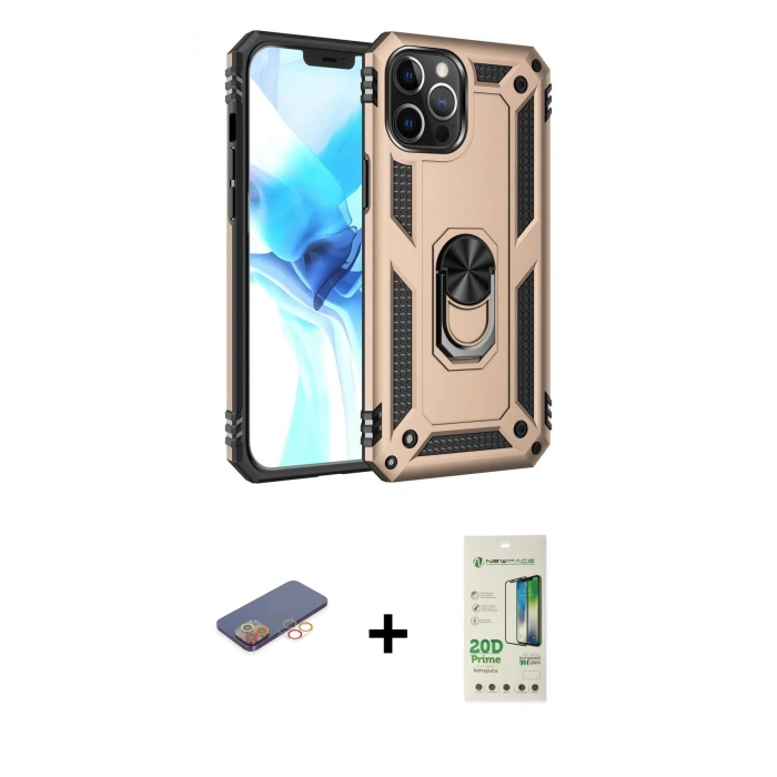 MARSİLYAN™- iPhone 12 Pro Max Kılıf Ahenk Klasik Koleksiyonu - Siyah 20D Premium Cam Ekran Koruyucu + Renkli Kamera Lens Koruma Cam - TU