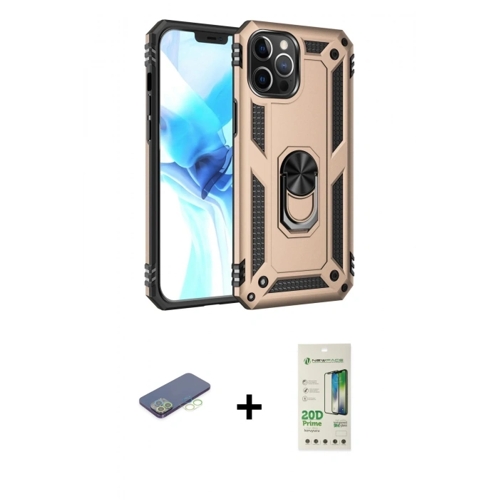 MARSİLYAN™- iPhone 12 Pro Max Kılıf Ahenk Klasik Koleksiyonu - Siyah 20D Premium Cam Ekran Koruyucu + Renkli Kamera Lens Koruma Cam - YL