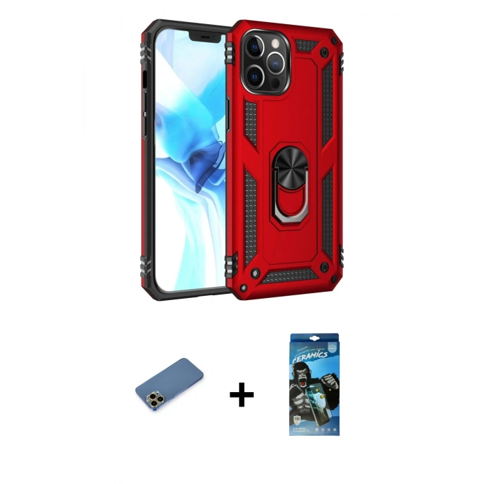 MARSİLYAN™- iPhone 12 Pro Max Kılıf Ahenk Klasik Koleksiyonu - Siyah 34D Izgaralı Cam + Shine Kamera Lens Koruma Cam - GD