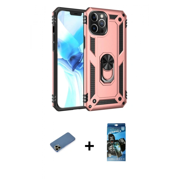 MARSİLYAN™- iPhone 12 Pro Max Kılıf Ahenk Klasik Koleksiyonu - Siyah 34D Izgaralı Cam + Shine Kamera Lens Koruma Cam - GD