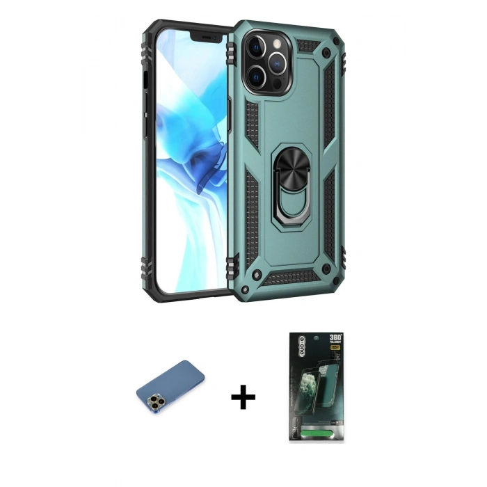 MARSİLYAN™- iPhone 12 Pro Max Kılıf Ahenk Klasik Koleksiyonu - Siyah 360 Mat Full Body Arka Koruyucu + Shine Kamera Lens Koruma Cam - GD