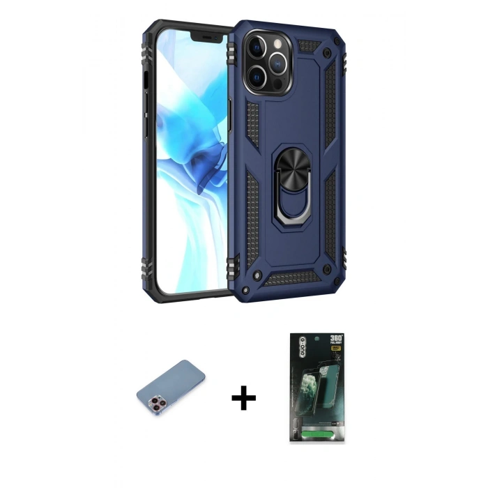 MARSİLYAN™- iPhone 12 Pro Max Kılıf Ahenk Klasik Koleksiyonu - Siyah 360 Mat Full Body Arka Koruyucu + Shine Kamera Lens Koruma Cam - PE