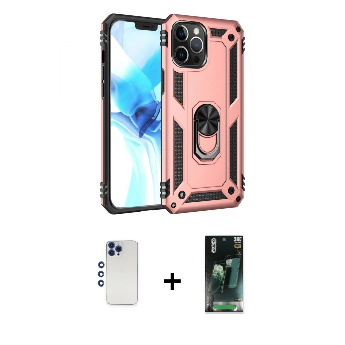 MARSİLYAN™- iPhone 12 Pro Max Kılıf Ahenk Klasik Koleksiyonu - Siyah 360 Mat Full Body Arka Koruyucu + Shine Kamera Lens - LT
