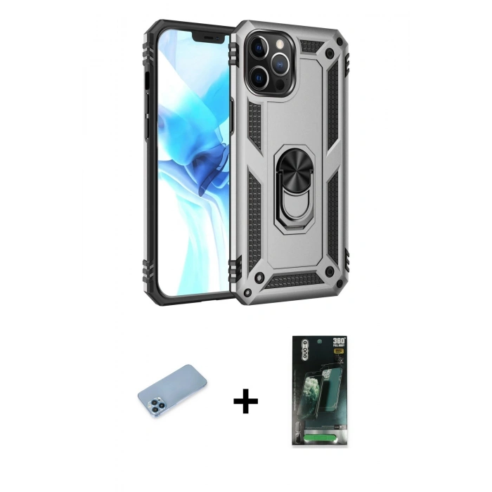 MARSİLYAN™- iPhone 12 Pro Max Kılıf Ahenk Klasik Koleksiyonu - Siyah 360 Mat Full Body Arka Koruyucu + Shine Kamera Lens Koruma Cam - MI