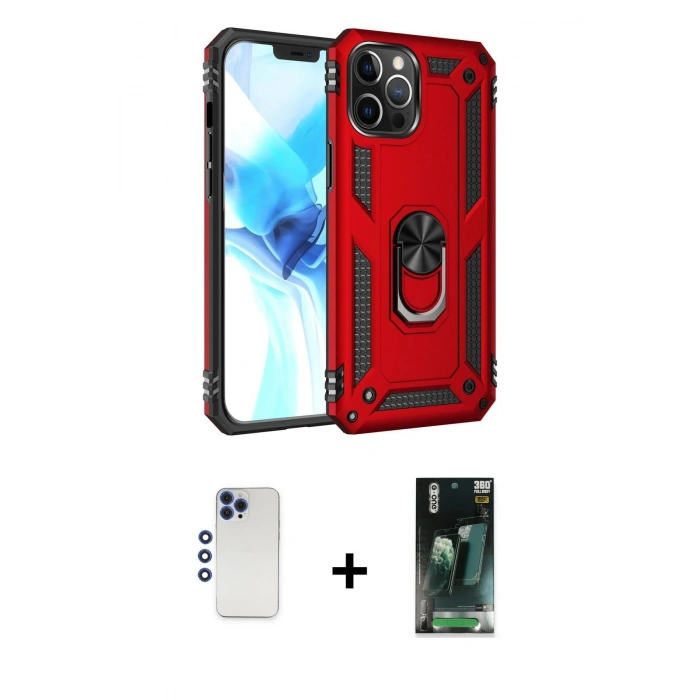 MARSİLYAN™- iPhone 12 Pro Max Kılıf Ahenk Klasik Koleksiyonu - Siyah 360 Mat Full Body Arka Koruyucu + Shine Kamera Lens - LT