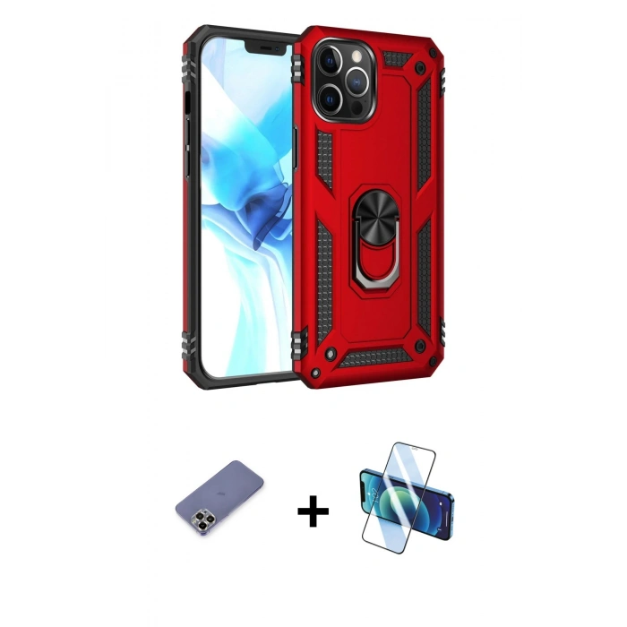 MARSİLYAN™- iPhone 12 Pro Max Kılıf Ahenk Klasik Koleksiyonu - Siyah 3D Antistatik Cam Ekran Koruyucu + Metal Kamera Lens Koruma Cam - GD