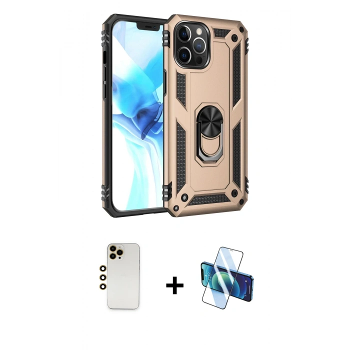 MARSİLYAN™- iPhone 12 Pro Max Kılıf Ahenk Klasik Koleksiyonu - Siyah 3D Antistatik Cam Ekran Koruyucu + Shine Kamera Lens - GD