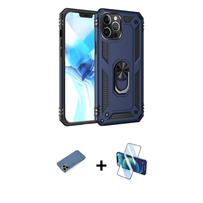 MARSİLYAN™- iPhone 12 Pro Max Kılıf Ahenk Klasik Koleksiyonu - Siyah 3D Antistatik Cam Ekran Koruyucu + Shine Kamera Lens Koruma Cam - GD