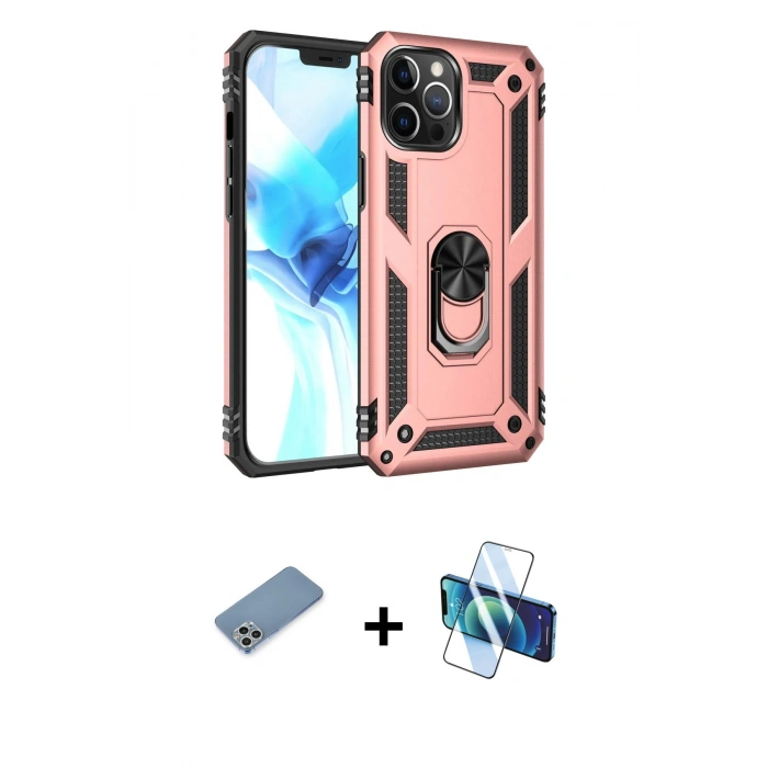 MARSİLYAN™- iPhone 12 Pro Max Kılıf Ahenk Klasik Koleksiyonu - Siyah 3D Antistatik Cam Ekran Koruyucu + Shine Kamera Lens Koruma Cam - GS