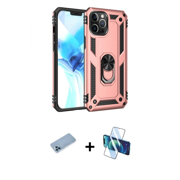 MARSİLYAN™- iPhone 12 Pro Max Kılıf Ahenk Klasik Koleksiyonu - Siyah 3D Antistatik Cam Ekran Koruyucu + Shine Kamera Lens Koruma Cam - MI