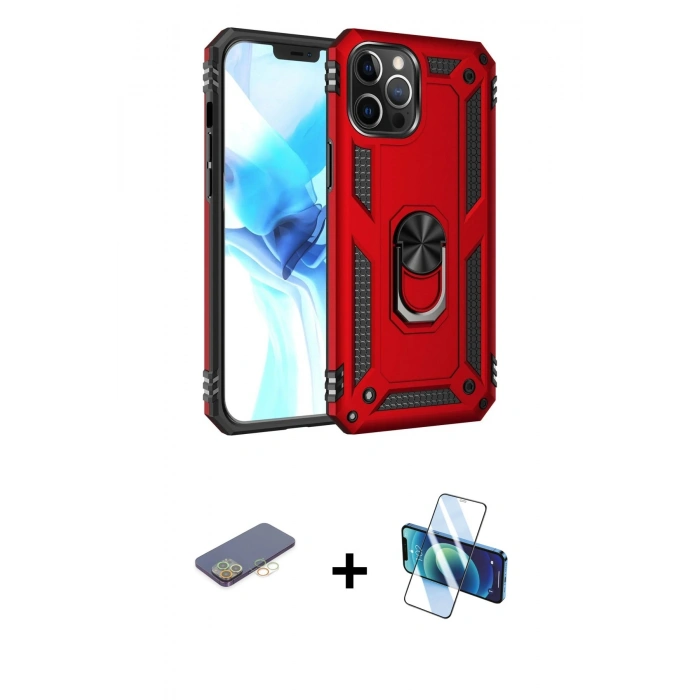 MARSİLYAN™- iPhone 12 Pro Max Kılıf Ahenk Klasik Koleksiyonu - Siyah 3D Antistatik Cam Ekran Koruyucu + Renkli Kamera Lens Koruma Cam - SI
