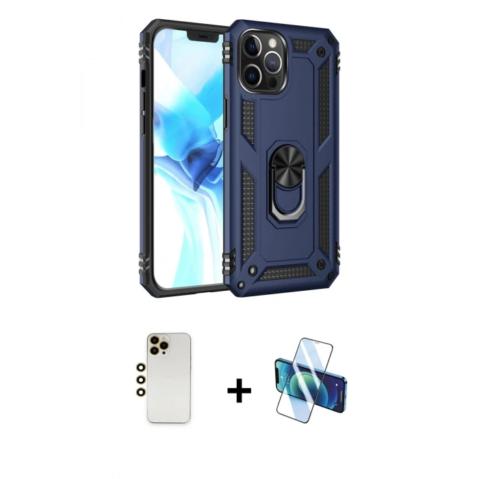 MARSİLYAN™- iPhone 12 Pro Max Kılıf Ahenk Klasik Koleksiyonu - Siyah 3D Antistatik Cam Ekran Koruyucu + Shine Kamera Lens - GD