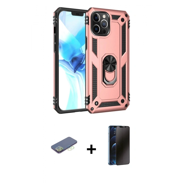 MARSİLYAN™- iPhone 12 Pro Max Kılıf Ahenk Klasik Koleksiyonu - Siyah 3D Antistatik Hayalet Cam Ekran Koruyucu + Renkli Kamera Lens Koruma Cam - YL