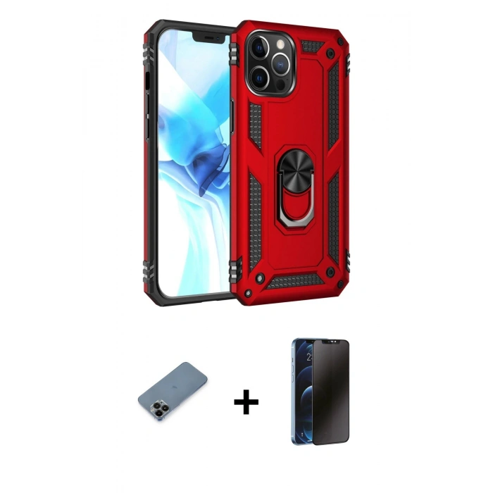 MARSİLYAN™- iPhone 12 Pro Max Kılıf Ahenk Klasik Koleksiyonu - Siyah 3D Antistatik Hayalet Cam Ekran Koruyucu + Shine Kamera Lens Koruma Cam - SH