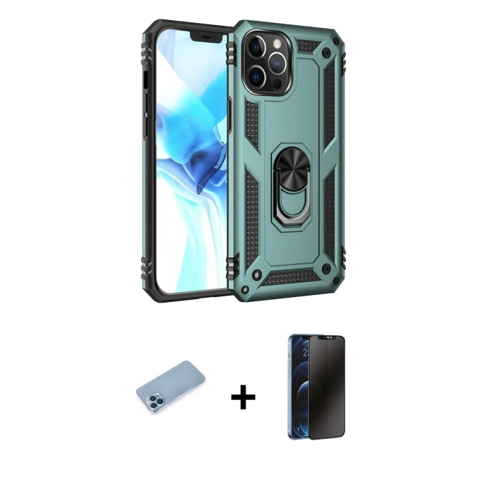 MARSİLYAN™- iPhone 12 Pro Max Kılıf Ahenk Klasik Koleksiyonu - Siyah 3D Antistatik Hayalet Cam Ekran Koruyucu + Shine Kamera Lens Koruma Cam - MI