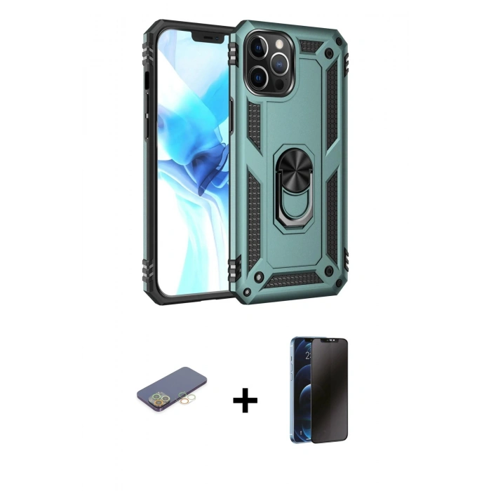 MARSİLYAN™- iPhone 12 Pro Max Kılıf Ahenk Klasik Koleksiyonu - Siyah 3D Antistatik Hayalet Cam Ekran Koruyucu + Sarı Renkli Kamera Lens Koruma Cam