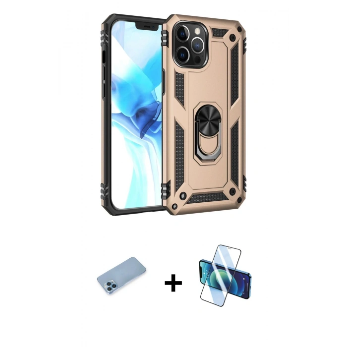 MARSİLYAN™- iPhone 12 Pro Max Kılıf Ahenk Klasik Koleksiyonu - Siyah 3D Antistatik Seramik Nano Ekran Koruyucu + Shine Kamera Lens Koruma Cam - MI