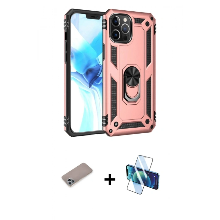 MARSİLYAN™- iPhone 12 Pro Max Kılıf Ahenk Klasik Koleksiyonu - Siyah 3D Antistatik Seramik Nano Ekran Koruyucu + Shine Kamera Lens Koruma Cam - SABE