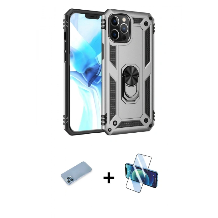 MARSİLYAN™- iPhone 12 Pro Max Kılıf Ahenk Klasik Koleksiyonu - Siyah 3D Antistatik Seramik Nano Ekran Koruyucu + Shine Kamera Lens Koruma Cam - MI