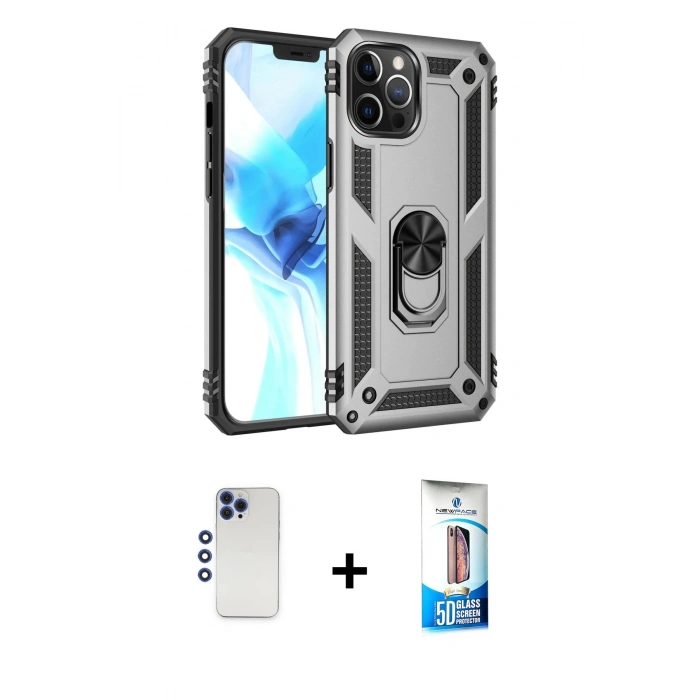 MARSİLYAN™- iPhone 12 Pro Max Kılıf Ahenk Klasik Koleksiyonu - Siyah 5D Eko Cam Ekran Koruyucu + Shine Kamera Lens - LT