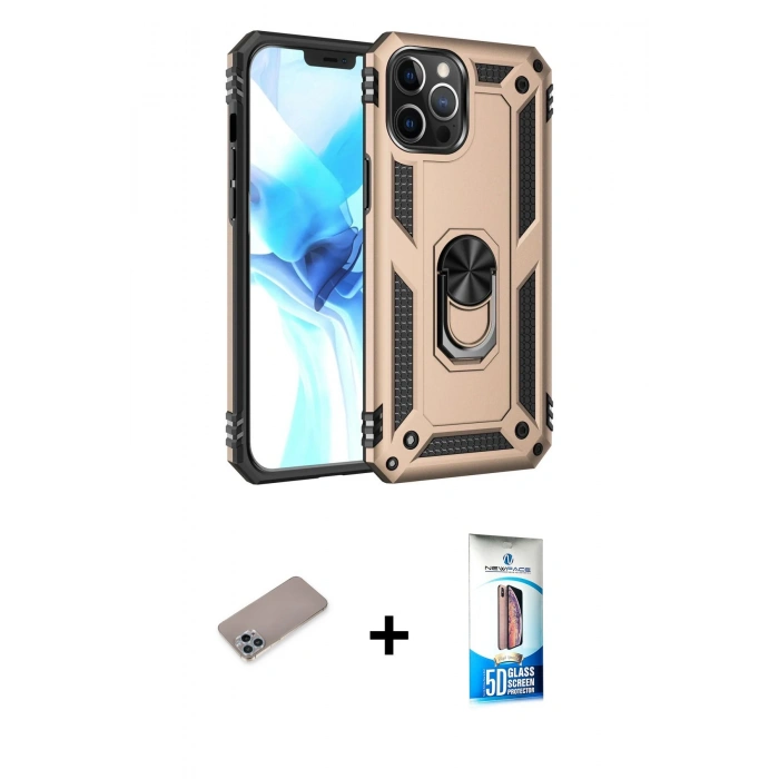 MARSİLYAN™- iPhone 12 Pro Max Kılıf Ahenk Klasik Koleksiyonu - Siyah 5D Eko Cam Ekran Koruyucu + Shine Kamera Lens Koruma Cam - SABE