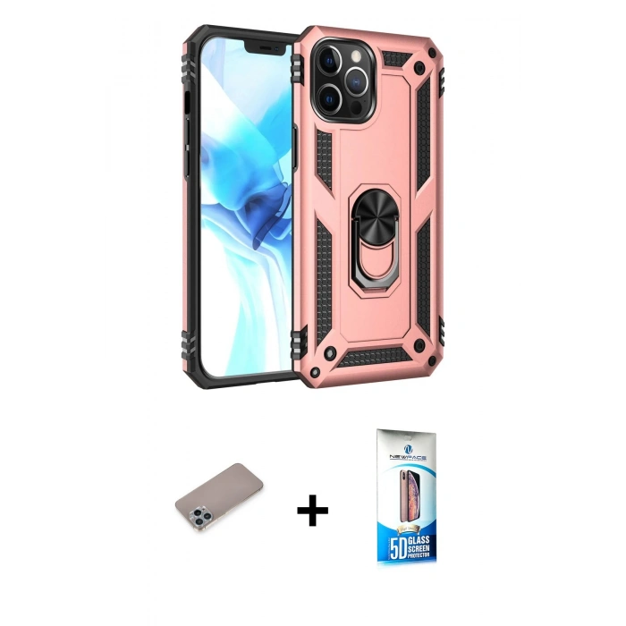 MARSİLYAN™- iPhone 12 Pro Max Kılıf Ahenk Klasik Koleksiyonu - Siyah 5D Eko Cam Ekran Koruyucu + Shine Kamera Lens Koruma Cam - SABE