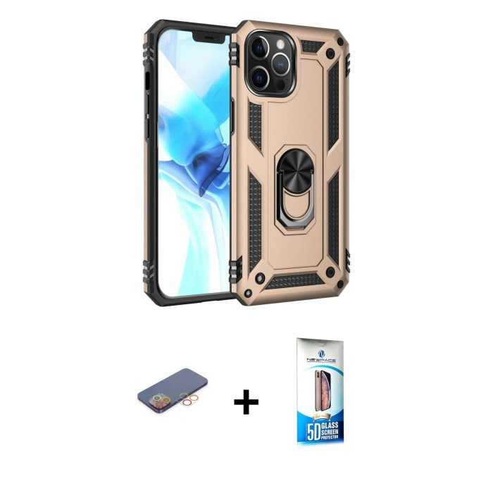 MARSİLYAN™- iPhone 12 Pro Max Kılıf Ahenk Klasik Koleksiyonu - Siyah 5D Eko Cam Ekran Koruyucu + Renkli Kamera Lens Koruma Cam - TU