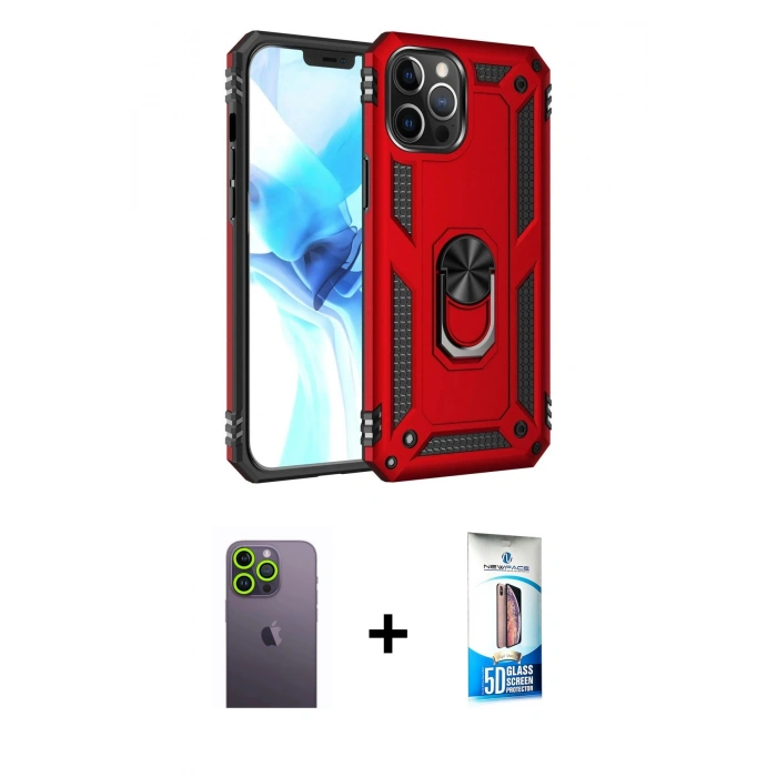 MARSİLYAN™- iPhone 12 Pro Max Kılıf Ahenk Klasik Koleksiyonu - Siyah 5D Eko Cam Ekran Koruyucu + Neon Fosforlu Kamera Lens - YL