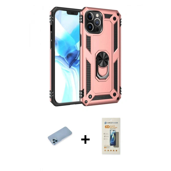 MARSİLYAN™- iPhone 12 Pro Max Kılıf Ahenk Klasik Koleksiyonu - Siyah 6D Mat Seramik Hayalet Nano Ekran Koruyucu + Shine Kamera Lens Koruma Cam - MI